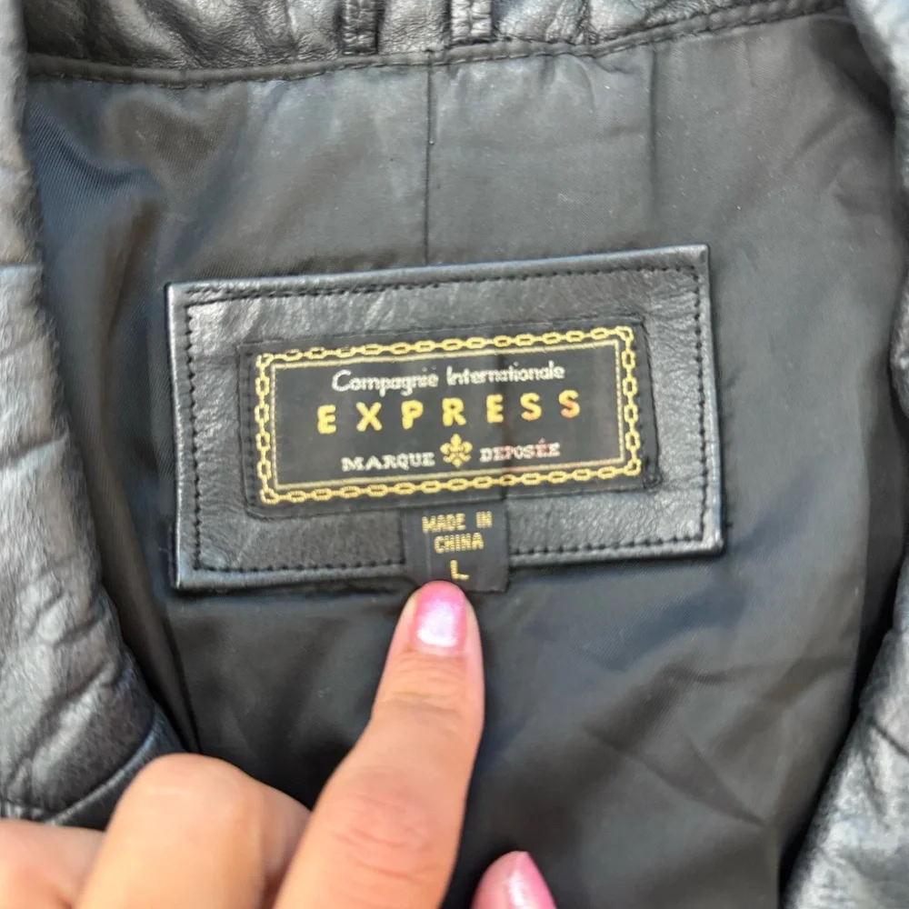 Vintage Express Black Leather Trench Coat Size Large - Picture 2 of 7